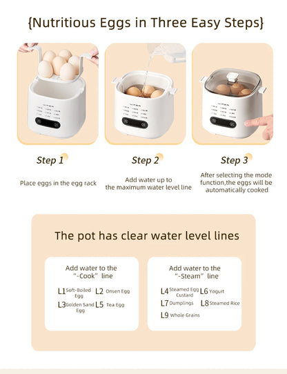 300W Electric Egg Boiler Breakfast Machine Multicooker Steamer Automatic Egg Cookers Home Egg Custard Steaming Cooker with Timer.