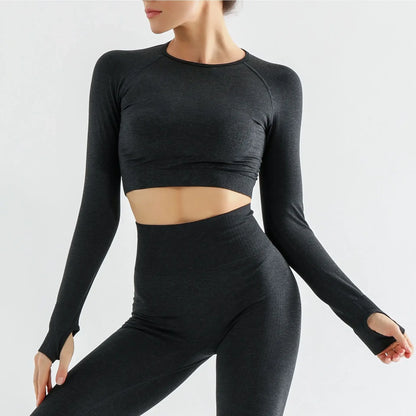 Seamless Yoga Pants Fitness Short Sleeve Quick Dry Long Pants Yoga Suit Set Sportswear Underwear Exercise Shorts AE Stock.