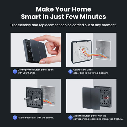 GIRIER Smart Lichtschalter WiFi Druckknopf Wandschalter Neutralleiter erforderlich 1/2/3/4 Gang Funktioniert mit Tuya Alexa Google Home.