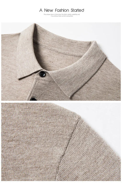 Men's Fashion Cashmere Sweater 100% Merino Wool Pullover Casual Loose POLO Knitted Bottom Shirt Jacket for Autumn Winter.