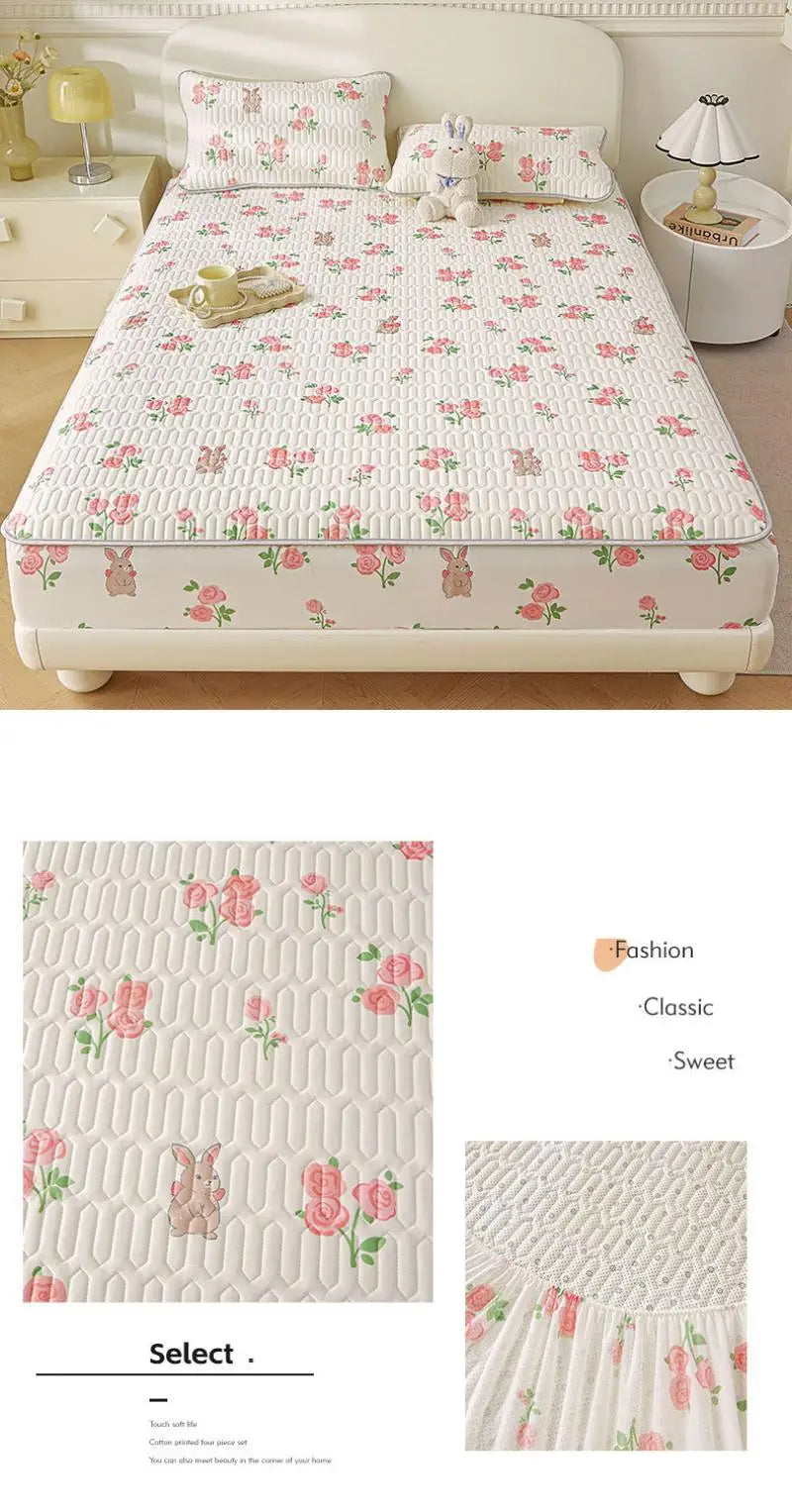 Cartoon Cute Pattern Cooling Fitted Sheet Single Natural latex fabric Soft cushion for Bedding Slow rebound Non-Slip Mattress.