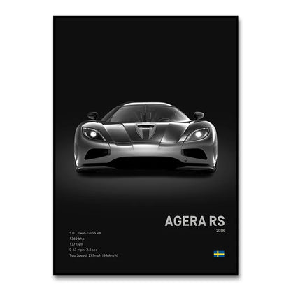 Famous Cars JESKO Canvas Wall Art Print Poster AGERA RS Decorative Mural Modern Home Decor Birthday Gift Unframed