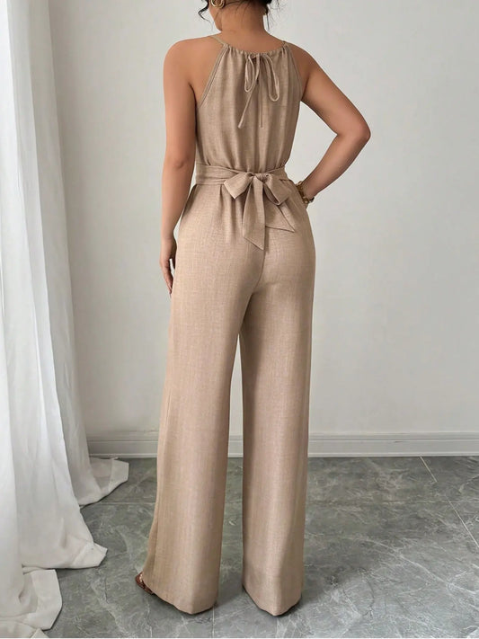 Women's Jumpsuits Summer Sleeveless Solid Fashion Bandage O- Neck Sexy Slim Folds Jumpsuits Casual Streetwear Simple Jumpsuits.