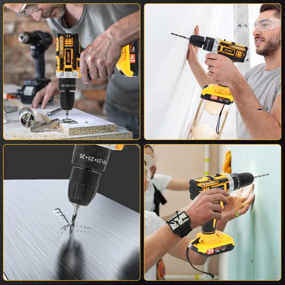 Jemi Tool 12 V/21 V Akku-Bohrschrauber, 45 Nm Schlagbohrmaschine, 25+3 Drehmomenteinstellung, mit 45 optionalen Zubehörteilen