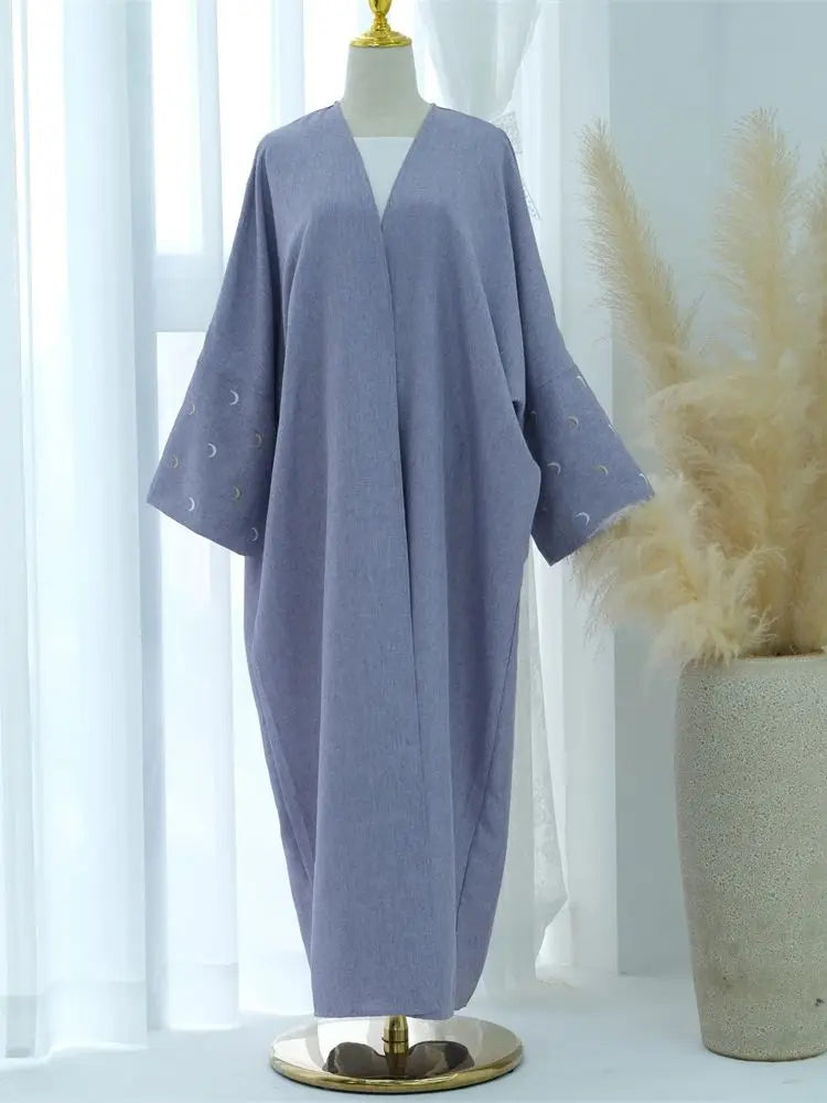 Moon Embroidery Open Abaya 2024 New Luxury Kimono Coat Hijab Muslim Sets for Women Islam Retro Modest Clothing for Party Kebaya