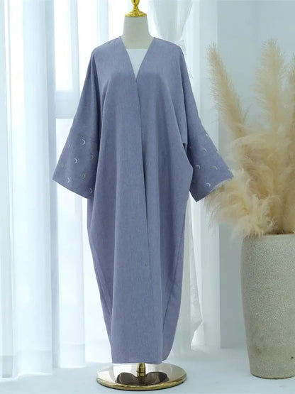 Moon Embroidery Open Abaya 2024 New Luxury Kimono Coat Hijab Muslim Sets for Women Islam Retro Modest Clothing for Party Kebaya