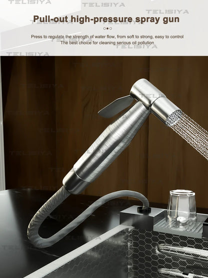 Edelstahl-Küchenspüle, multifunktionale Digitalanzeige, Wasserfall, großer Einzelschlitz mit Rack für Messerwaschbecken