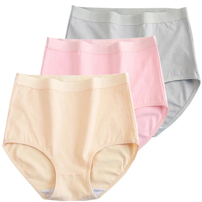 3pcs Cotton Women Panties Lady Plus Size Underwear Large Size High Waist Briefs Breathable Solid Color Female Lingerie