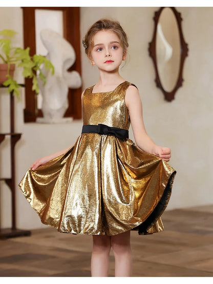 Teenager Mädchen Gold Glänzendes Bühnenkleid Kinder Hochzeit Klavier Performance Luxus Dressing Kostüm Größe 110-170.