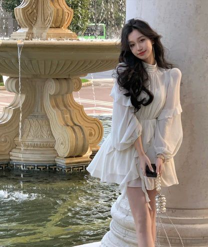 Strand Stil Chiffon Y2k Mini Kleid Büro Dame Casual Langarm Elegante Einteilige Kleid Koreanische Mode Kleidung Sommer 2023.