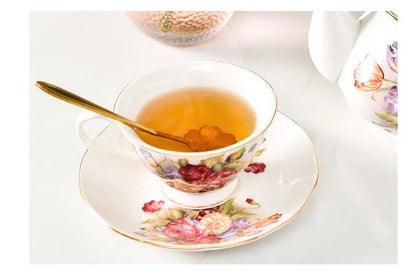 Tea Set Ceramic Coffee Cup Suit British Style High-Grade Bone China Golden edge Tea Cup And Saucer With A Spoon.