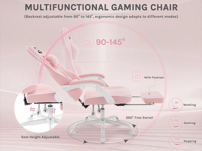 WOLTU Ergonomischer Gaming-Stuhl, Bürostuhl mit hoher Rückenlehne, Drehsessel mit Fußstütze und höhenverstellbarem Computerstuhl für die Lendenwirbelsäule