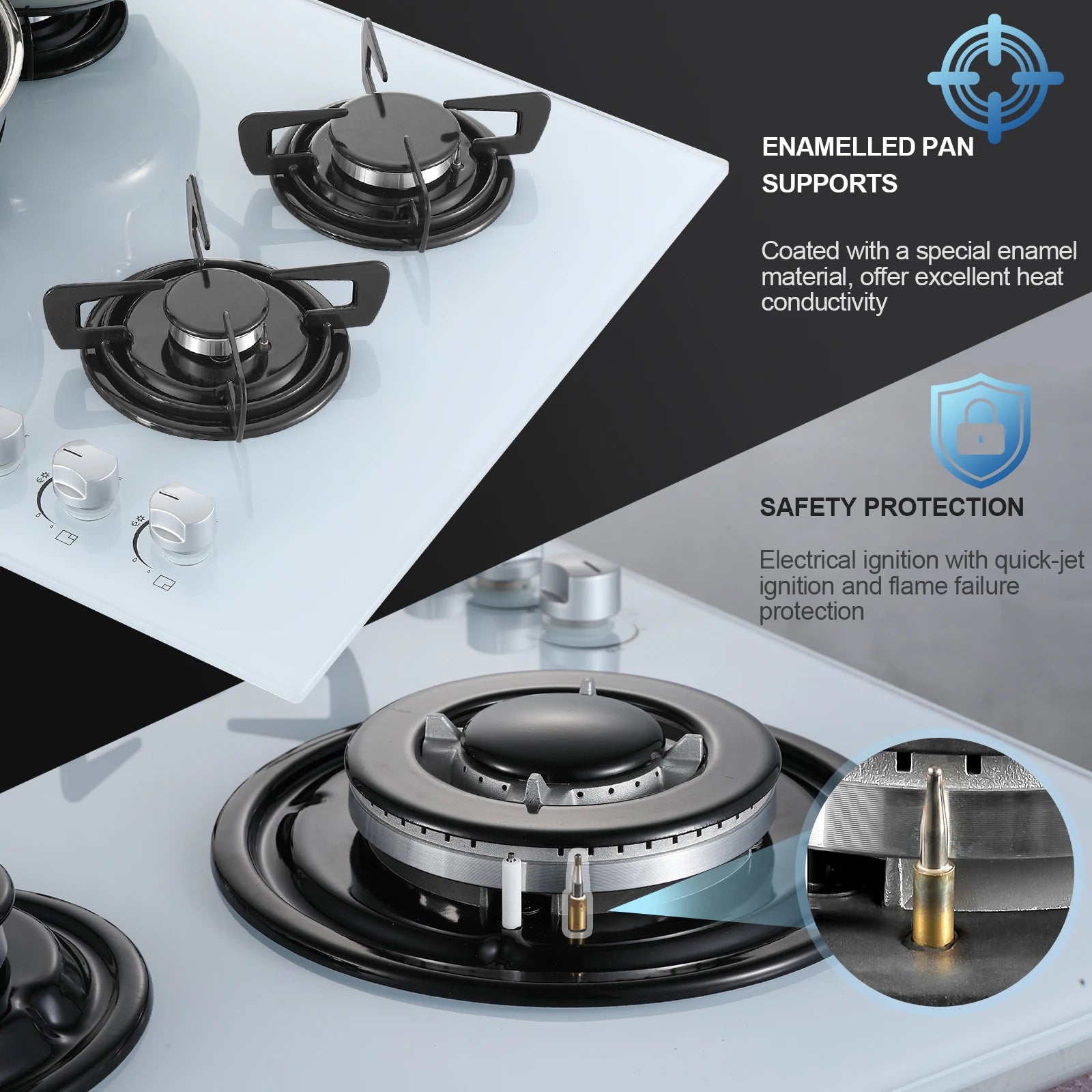 4-Burner Glass Ceramic Built-in Natural gas Propane gas New White Gas hob.