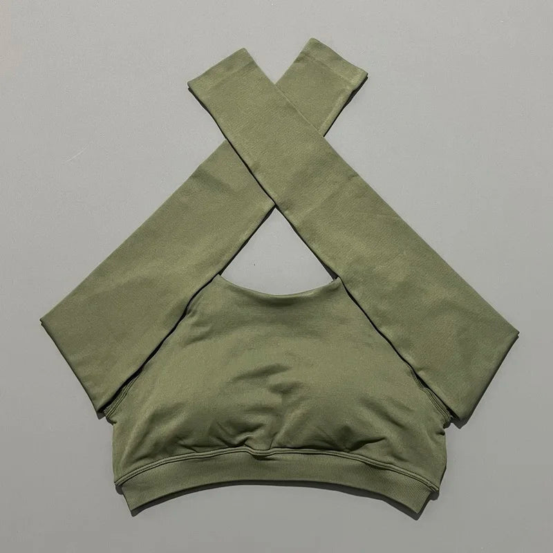 HISTELLO Long Sleeve Crop Top Women Seamless Yoga Tops Backless Clothing Gym Workout Sportswear Strong Supports Sports Shirt.