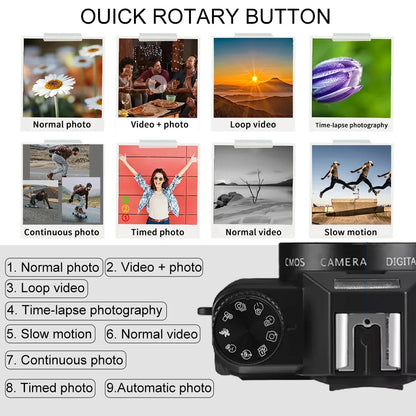 Ourlife 6K Compact Digital Photography Camera 64MP 16X Digital Zoom 180° Flip Screen WiFi Vintage Vlog Video Recorder YouTube.