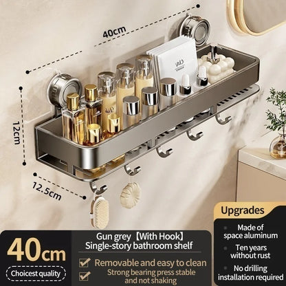 Kein Bohren, Saugnapf, selbstklebendes Badezimmerregal, Badezimmerregal, Toilette, Aluminium-Hängeregal, Badezimmer-Organizer, zum Aufhängen an der Wand