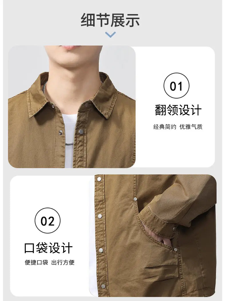 Autumn Fashion Vintage Shirt Style Jacket Men Streetwear Loose Casual Plus Size Washed Cotton Cargo Jacket Man Coat Outerwear.