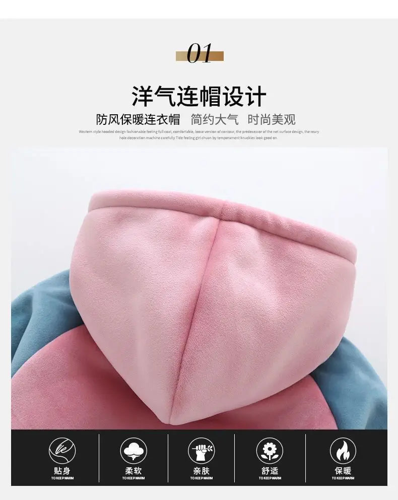 New Winter Keep Warm Girls Clothing Set Padded Lining With Plush Velent Hooded Jacket+Pants 2pcs Suit For 3-12 Years Kids.