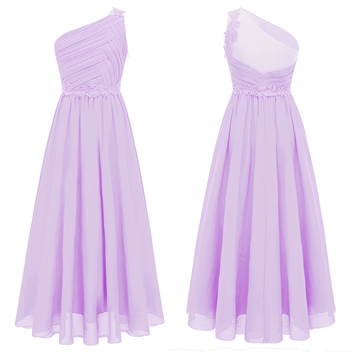 Mädchen Hochzeit Brautjungfer Kleid One Shoulder Elegante Guipure-Spitze Geraffte Chiffon Maxi Party Kleider Geburtstag Abend Abendkleid.