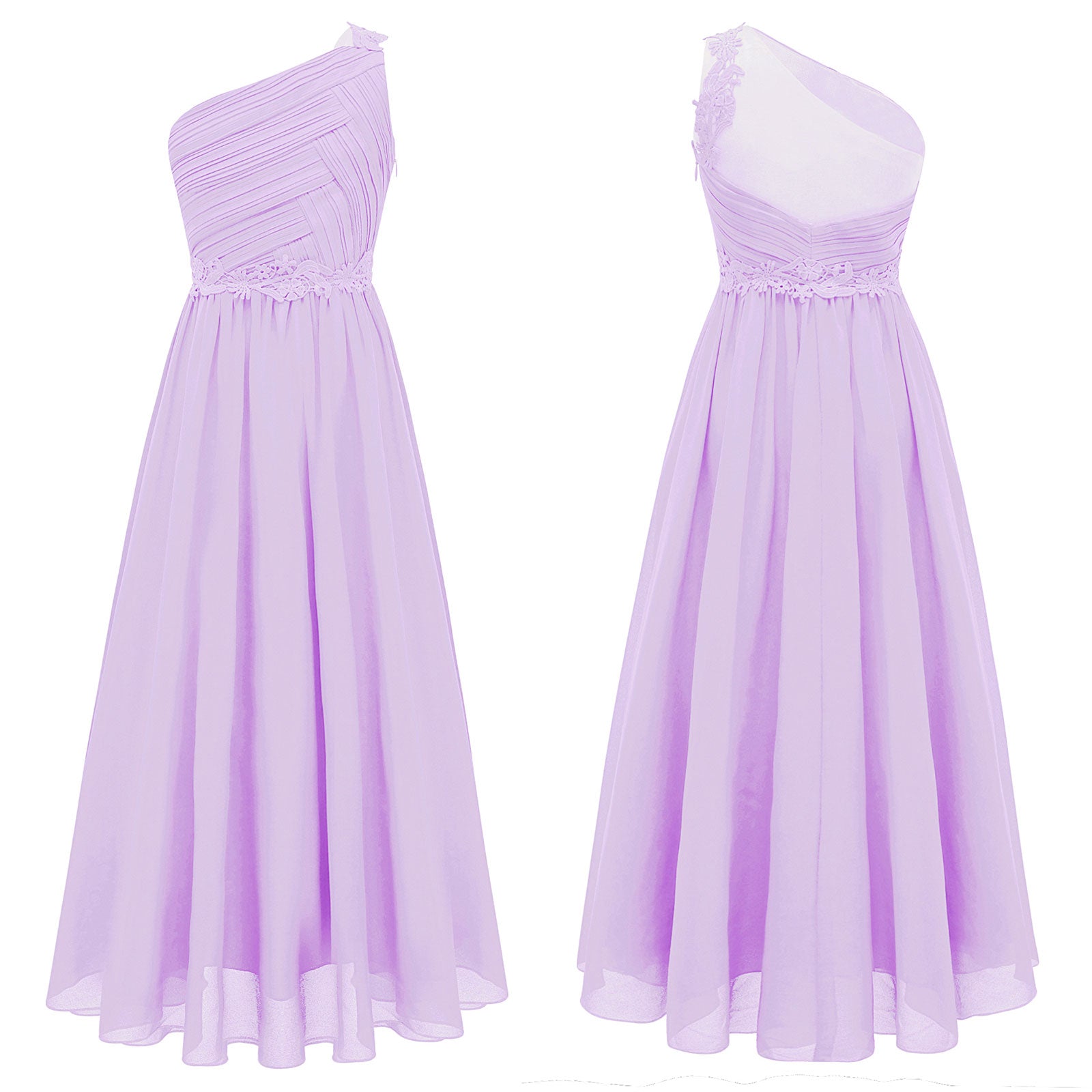 Mädchen Hochzeit Brautjungfer Kleid One Shoulder Elegante Guipure-Spitze Geraffte Chiffon Maxi Party Kleider Geburtstag Abend Abendkleid.