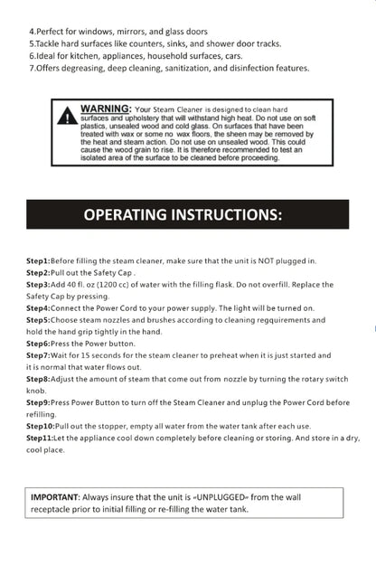 2500W High And Temperature Handheld Steam Cleaners Air Conditioner Kitchen Hood Car Steam Clean Machine Floor and More Cleaning.