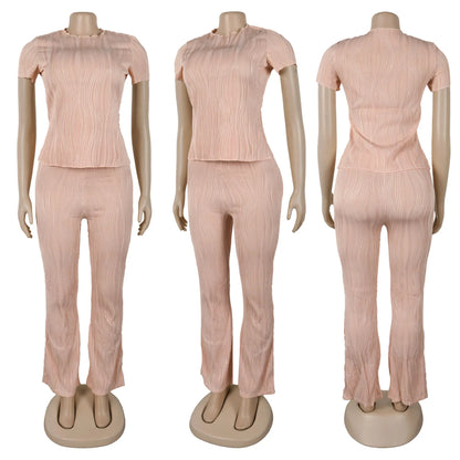 Two Piece Sets Women Pants Set Matching Sets Short Sleeve Solid Casual Tops Long Pants High Waist Bodycon Y2k Streetwear 2025