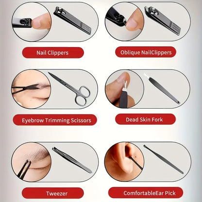 7Pcs Unisex Stainless Steel Manicure Set with Nail File Portable Travel Grooming Kit Nail Scissors Grooming Tools Kit Clippers.