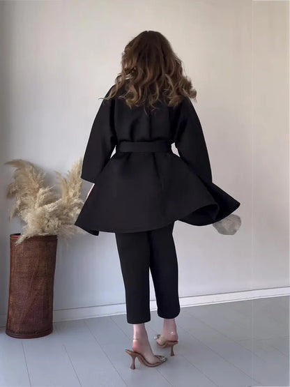 Ramadan Eid Muslim Two Piece Set Lace-up Long Shirt with Pants Women Suits Shirt Blouse Musulman Ensembles Islamic Dress Sets.