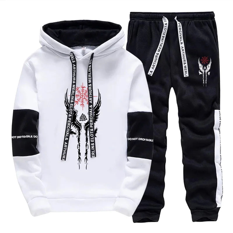 Mens Tracksuit Printed Casual Sweatshirts Sweatpants Single Piece Versatile Hoodie Pants Gym Sports Jogging Mens Clothing 2025.