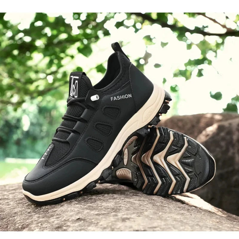 Men Soft Hiking Shoes Summer Breathable Mesh Sneakers Light Black Hike Footwear Walking Shoes Outdoor Shoes Climbing Shoe Male.
