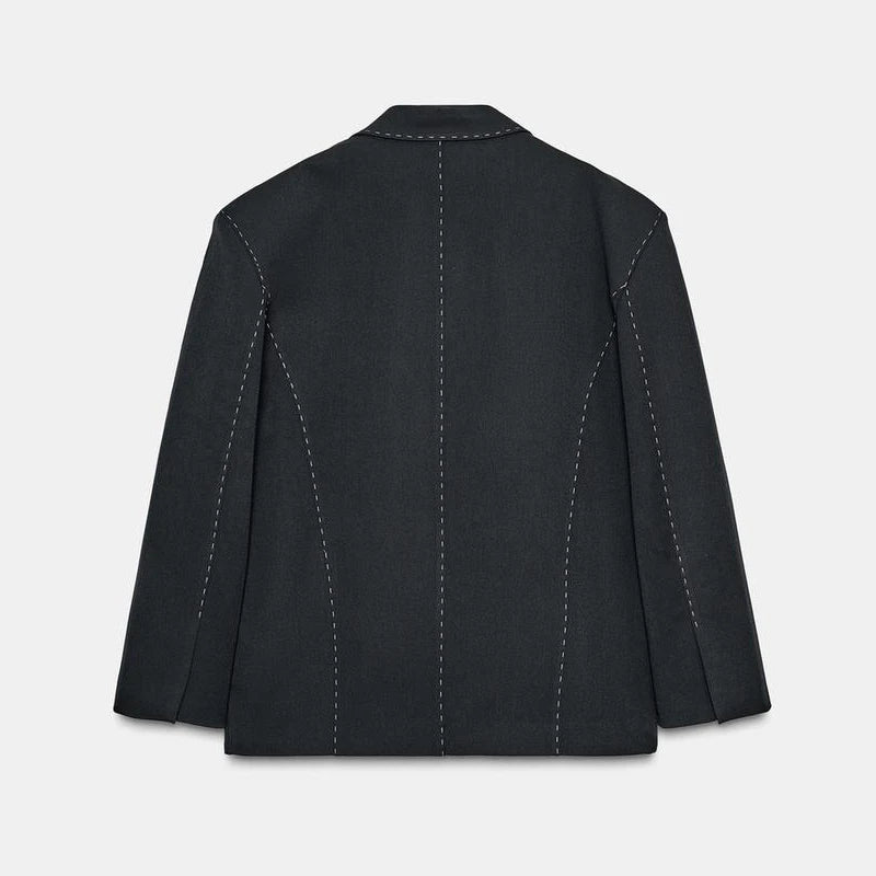 Fashion Line Suit Jackets Pants Sets Women Loose Lapel Double Breasted Blazer Pleated Wide Leg Pant 2025 Autumn Lady Office Suit.