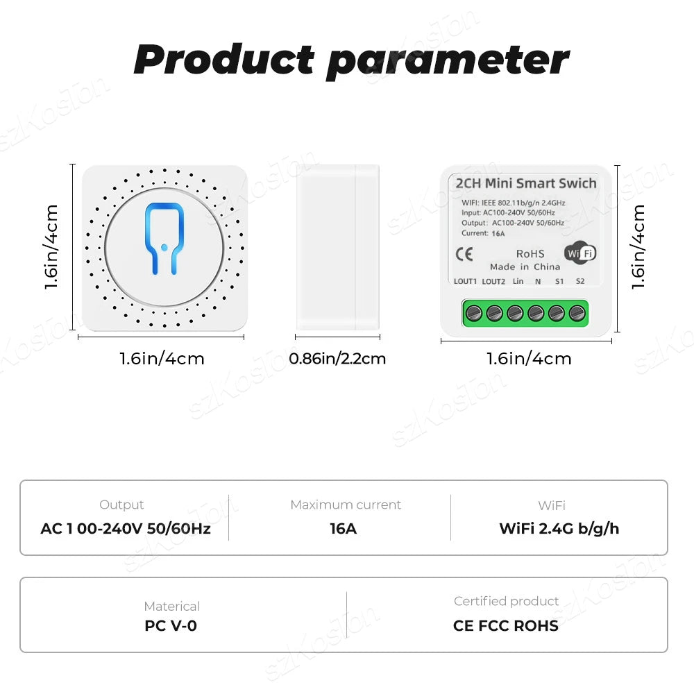 16A Tuya WiFi Smart Switch Modul Smart Home 2CH MiNi DIY Licht Breaker Timer Sprachsteuerung Funktioniert mit Alexa Google Hause.