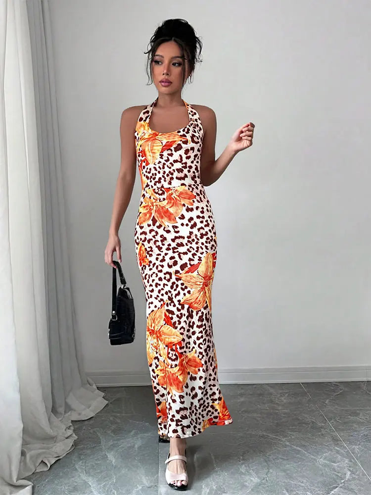 Neue frauen Kleider Sommer Sexy Backless Print Leopard V-ausschnitt Kleid Streetwear Fashion Halter Lace-up Weibliche Kleider Kleidung.