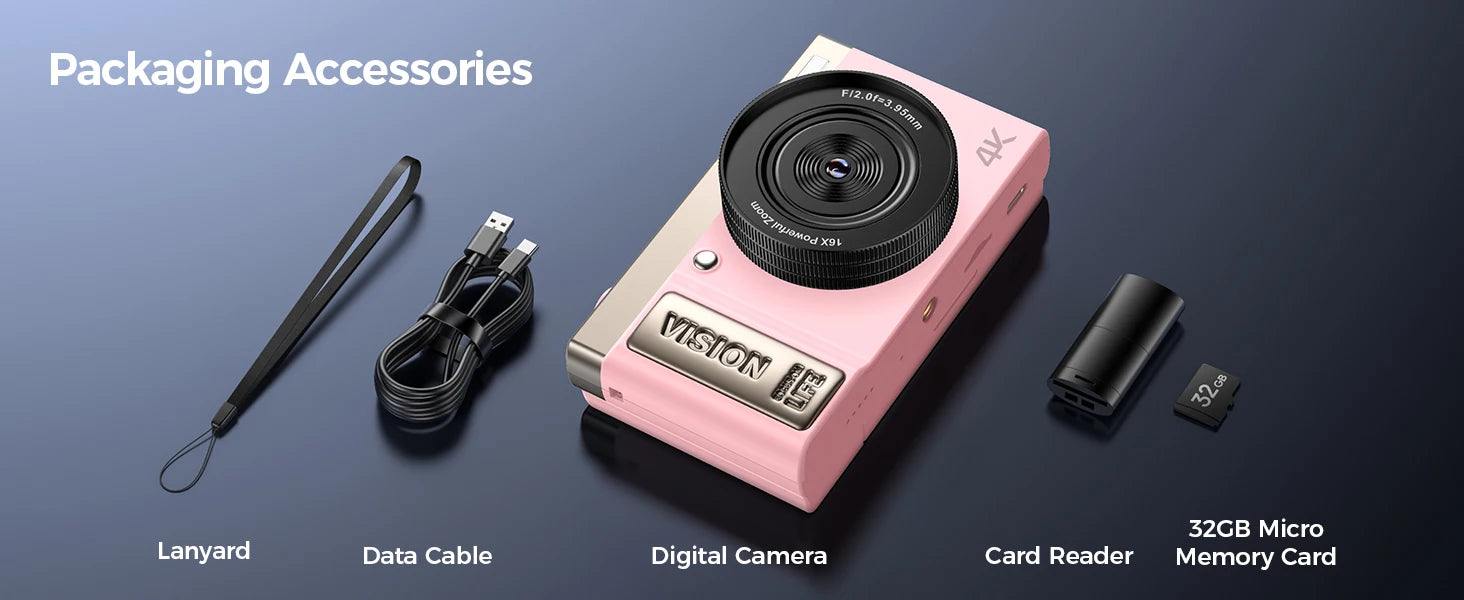 4K digital camera, 64 megapixel ultra high definition camera, 16x digital zoom 180 degree flip screen button digital camera, 32G.