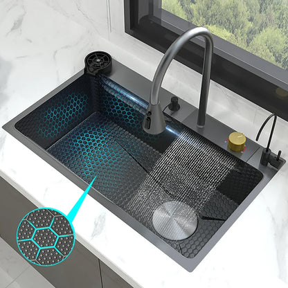 New Stainless Steel Kitchen Sink with Waterfall  Large Single Slot Various Multifunctional Sinks Dish and Vegetable Wash Basin