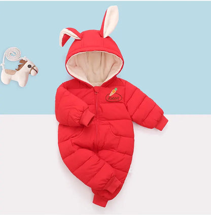 Winter Neue Baby Strampler Jungen Mädchen Patchwork Dicke Plus Samt Overalls Winddicht Mit Kapuze Overalls Schneeanzug Ein Stück Body