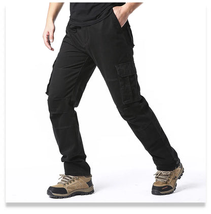 Large Pocket Loose Overalls Men's Outdoor Sports Jogging Tactical Pants Elastic Waist Pure Cotton Casual Work Pants.