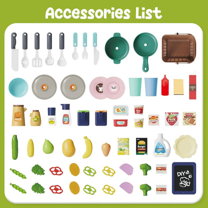 Kids Kitchen Playset Pretend Play Kitchen with Sounds & Lights Cooking Stove Steam Play Sink Food Toy Set Gift for Kids Toddlers.