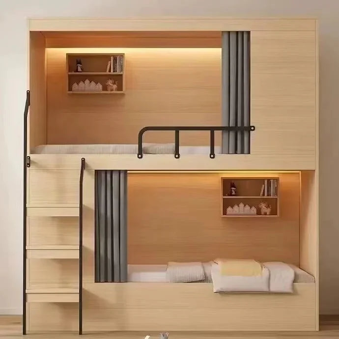 Obere und untere Etagenbetten, Schulwohnheim, Apartmentbett, Jugend, Hostel, Raumkapsel, All-Inclusive-Bett, Stahl, Holz, kombiniert, Mutter