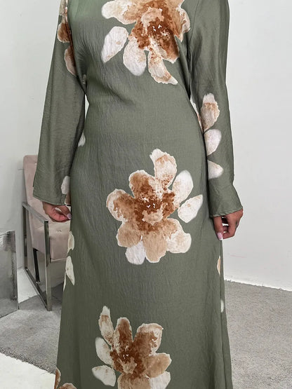 Women Arabic Eid Muslim Dubai Abaya Luxury Fashion Flower Print Maxi Dress Ramadan Robe Femme African Islam Clothing Kebaya.