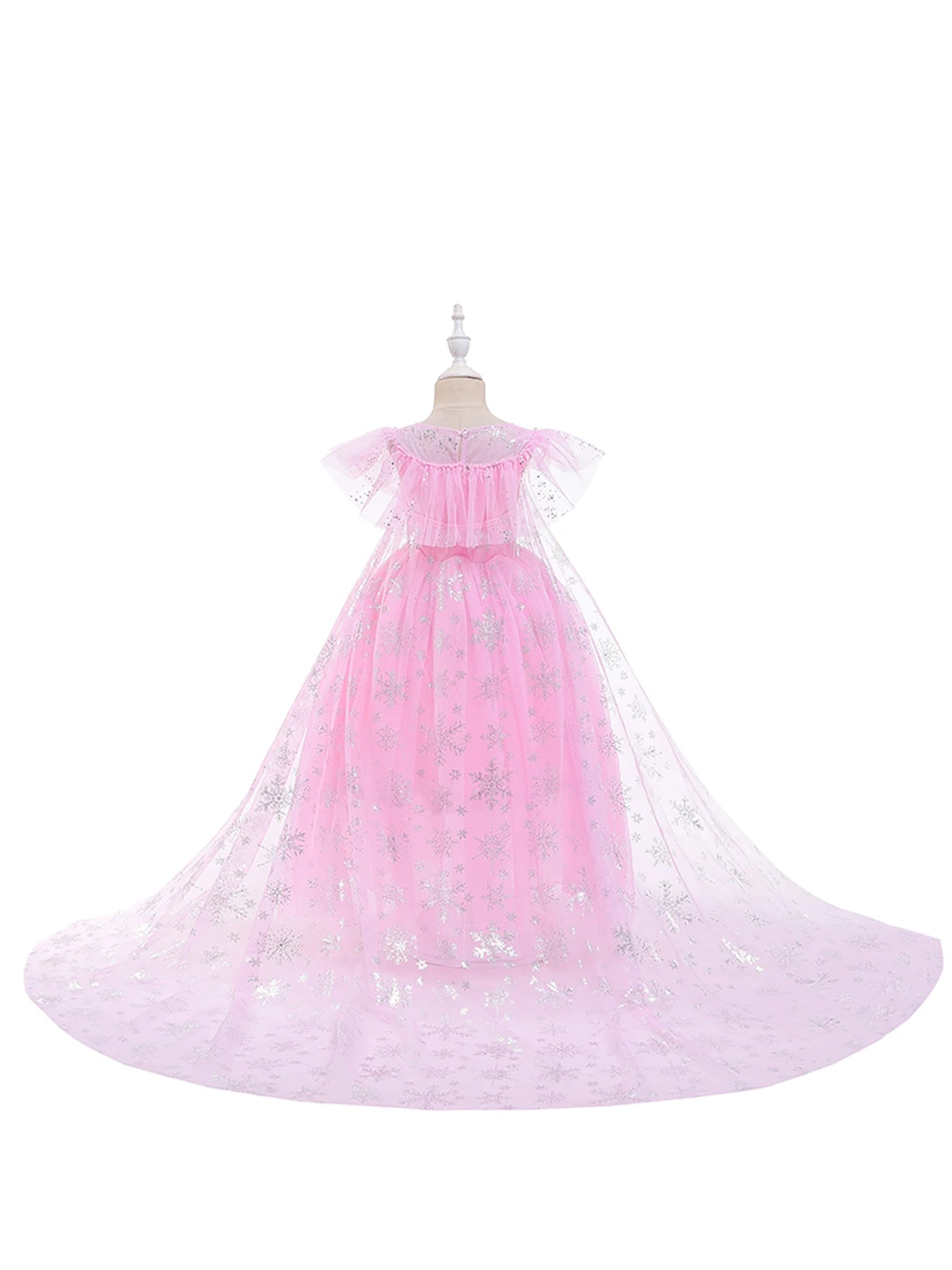 Mädchen rosa Pailletten Mesh Prinzessin Kleid, Mesh kurze Ärmel, mit Umhang, geeignet für Party, Tanz, Performance, Karnevals kleid.