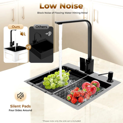 Einbauwaschbecken, Küchenspüle, Edelstahlspüle, mit Abfallset mit 360 °   Drehbarer Wasserhahn, Seifenspender und Abfallset