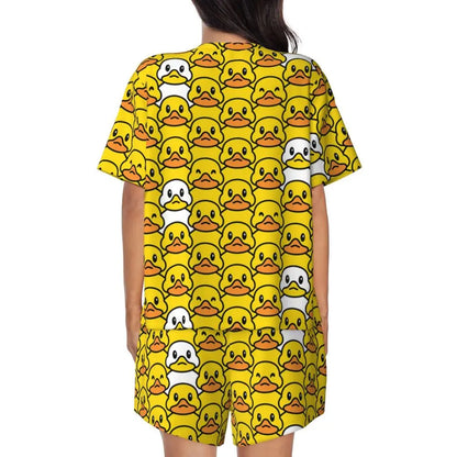Benutzerdefinierte Frauen Gelb Klassische Gummi Ente Pyjamas Set Gedruckt Zwei-stück Pj Sets Kurzarm Nachtwäsche Loungewear