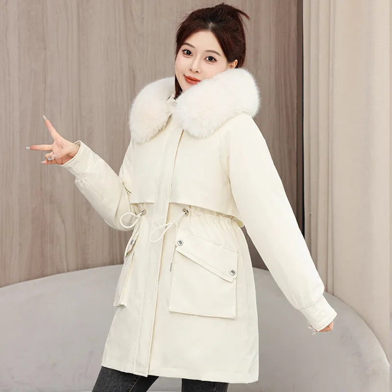 Winter dame Winter Stepp Mantel Abnehmbare Futter Pelz Kragen Gürtel Parka Jacke Für Frauen Verdickt Thermische frauen Mantel.