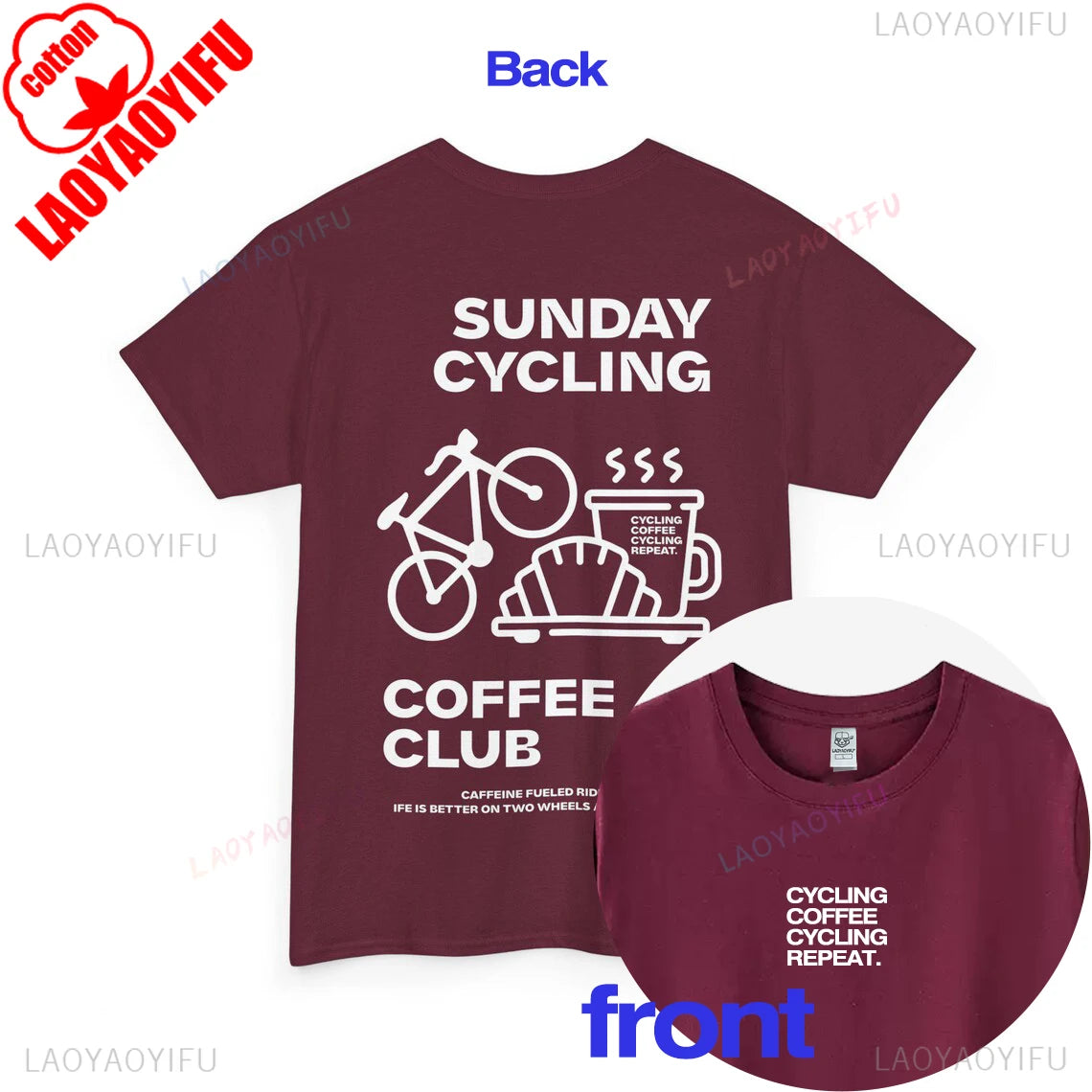 Sunday Cycling Coffee Club Graphic T Shirts Unisex Woman Man Summer Bicycle High Quality Cotton T-shirt Classic Breathable Tops.