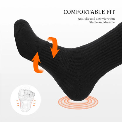 Mens Moisture Wicking Outdoor Hiking Work Cotton Socks Compression Cushion Crew Socks Leisure Men Black Socks 5 Pairs.