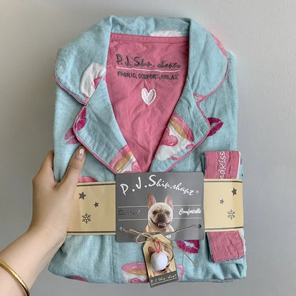 2025 New Pajamas Suit Cotton 2 Piece Set Women Print Cartoon Nightwear Long Sleeve Trousers Set Autumn Loungewear Home Clothes