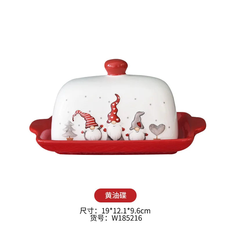 Christmas CeramicTableware Set High Grade Underglaze Colored Western Dining Plate Festival Dinner Party Cutlery Decorative Plate.