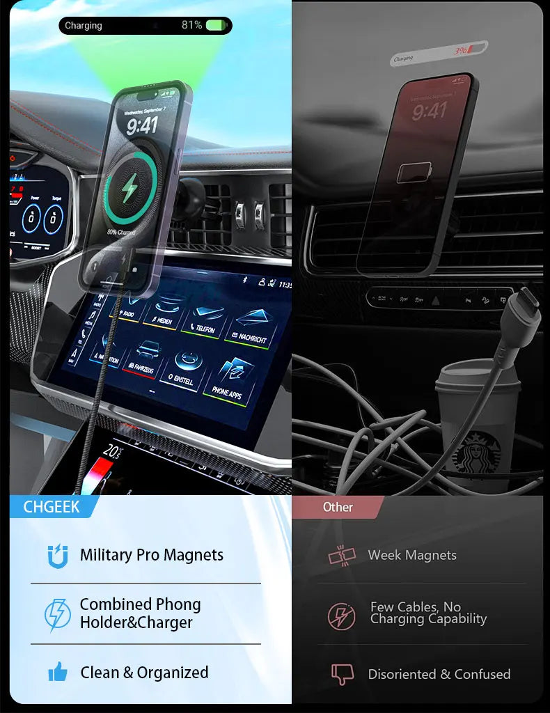 Magnetic Wireless Charger 360 Rotation Air Vent Phone Holder Stand For Magsafe iPhone 16 15 14 13 12 Pro Max Fast Charging Mount.