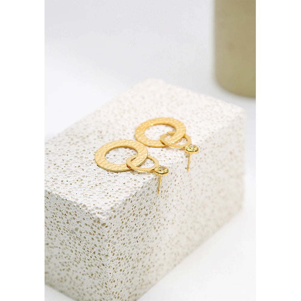 YACHAN Stainless Steel Statement Drop Earrings For Women 18 K Gold Plated Tap Metal Texture Dangle Earring Trendy Jewelry Gift.